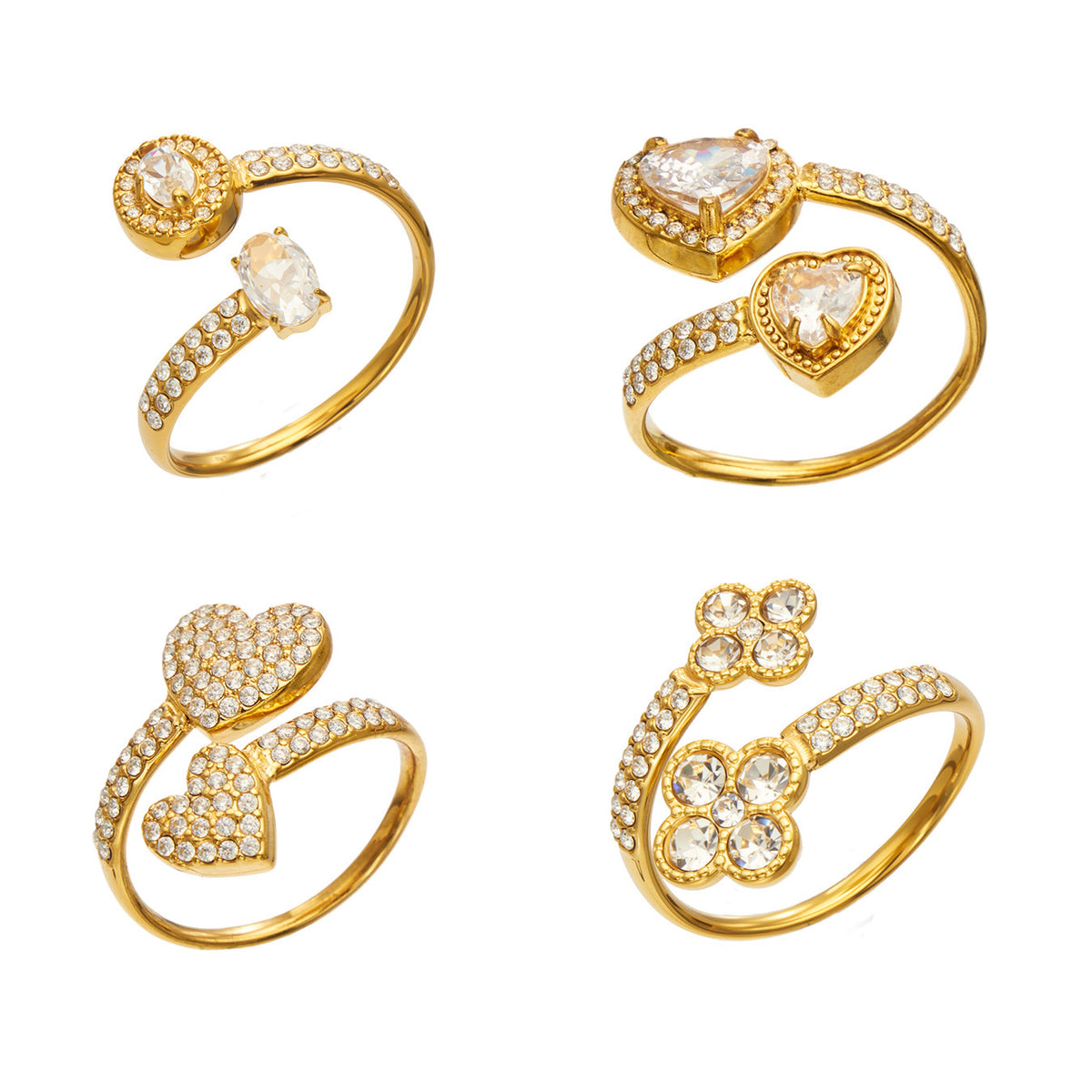 Stainless Steel Celestial, Flower & Heart Open Rings