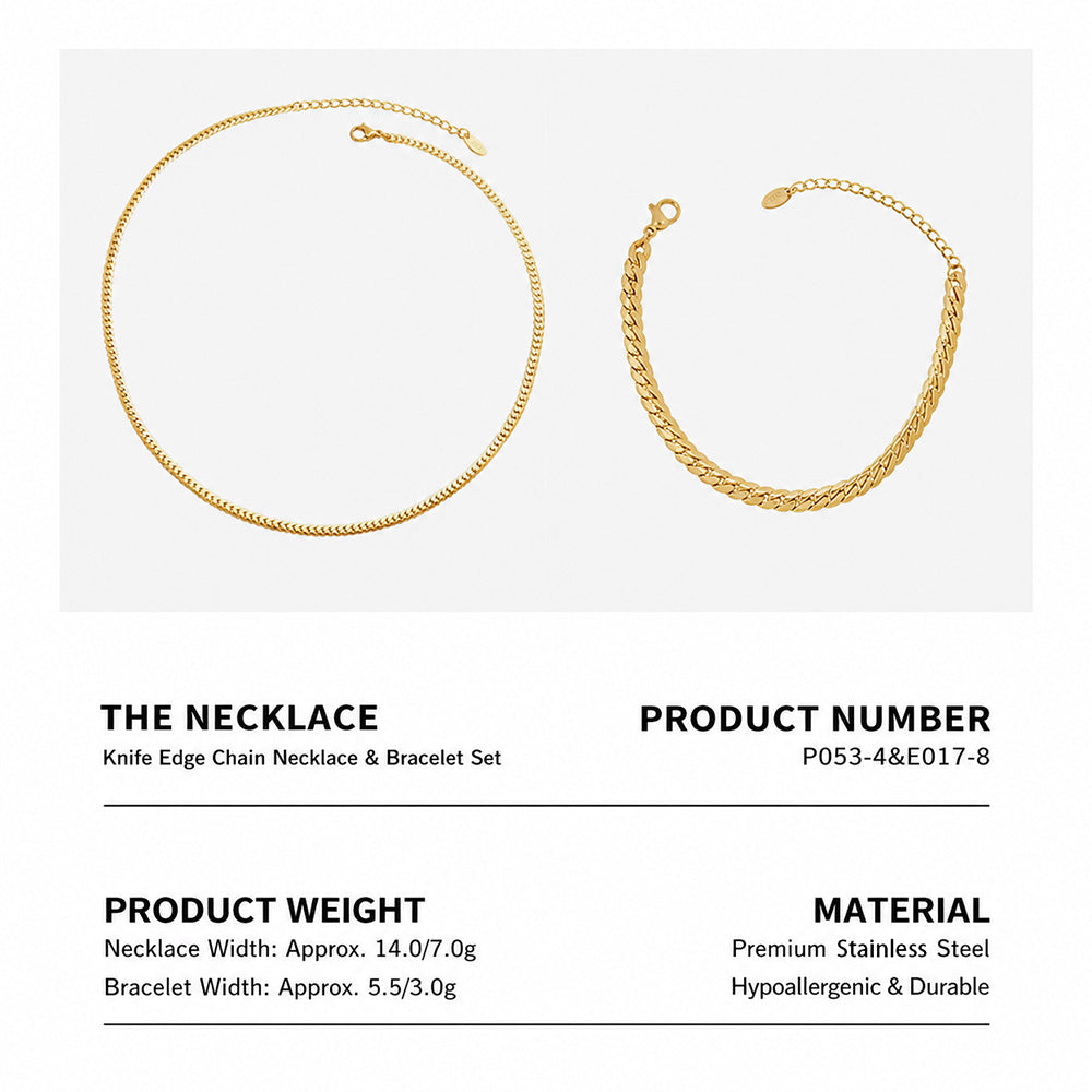 316L Stainless Steel 18K PVD Gold Wide Chain Bracelet and Necklace