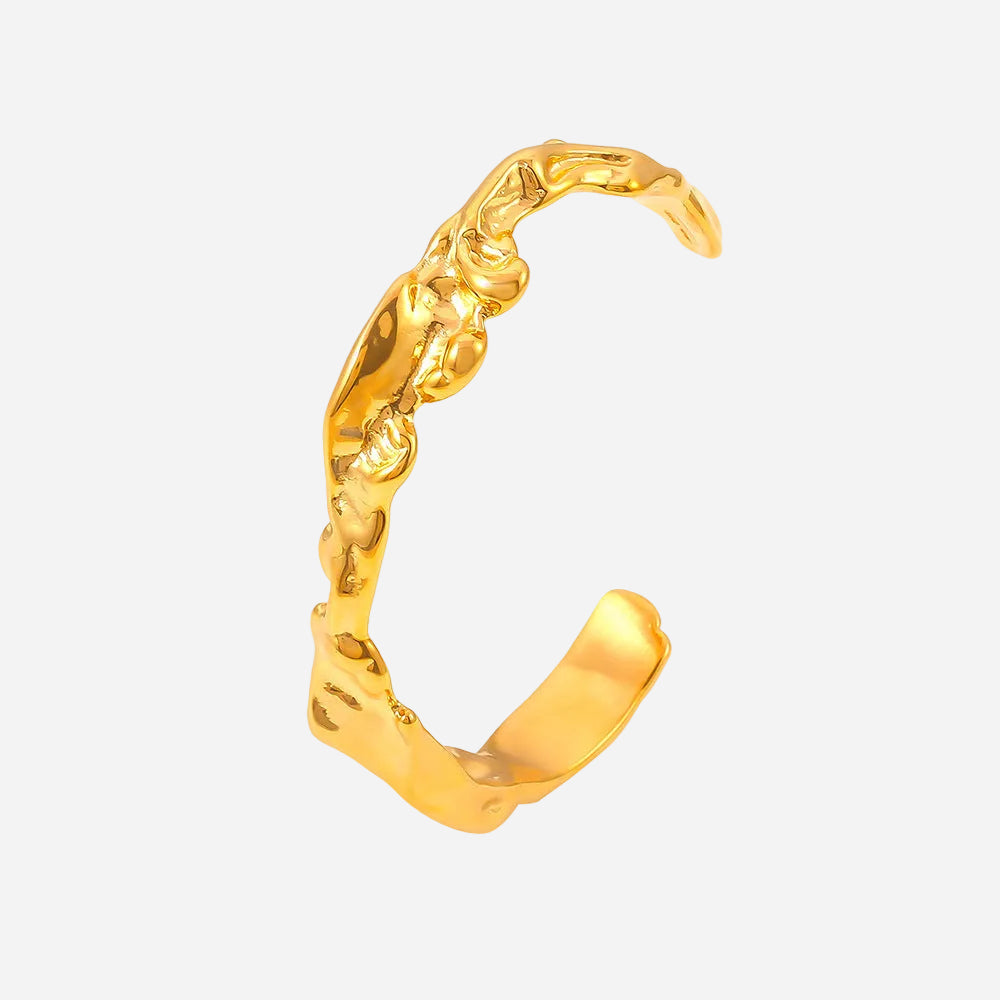 18K gold plated stainless steel irregular hammered wave bangle, personalized open women's bracelet, single product display