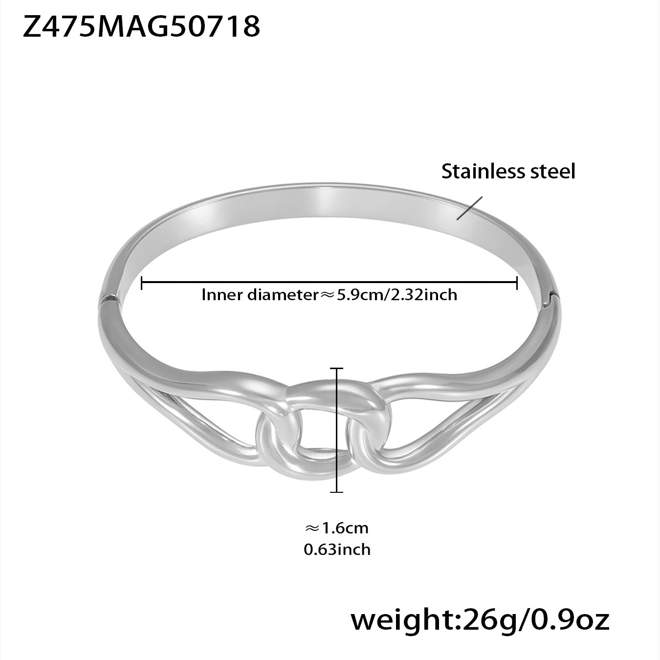 Silver 18k gold plated double knot bangle: 5.9cm inner diameter 26g weight