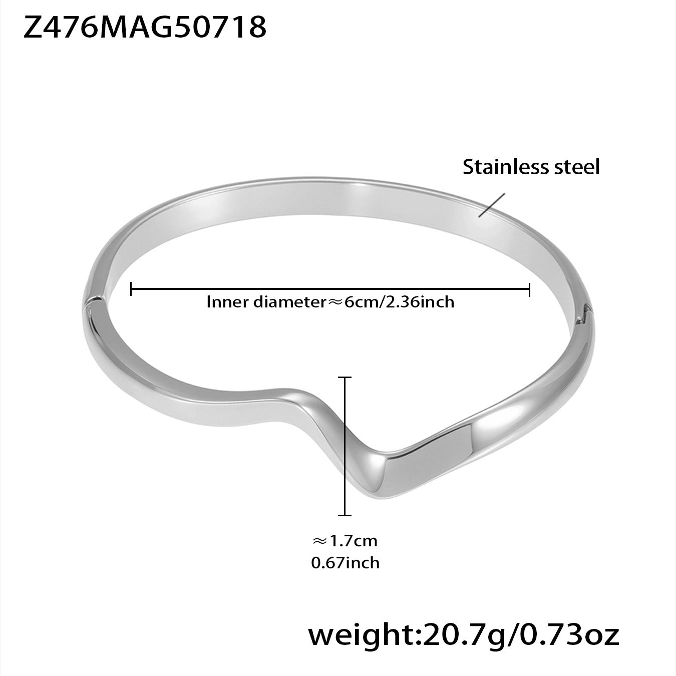 Silver 18k gold plated single wave bangle: 6cm inner diameter 20.7g weight