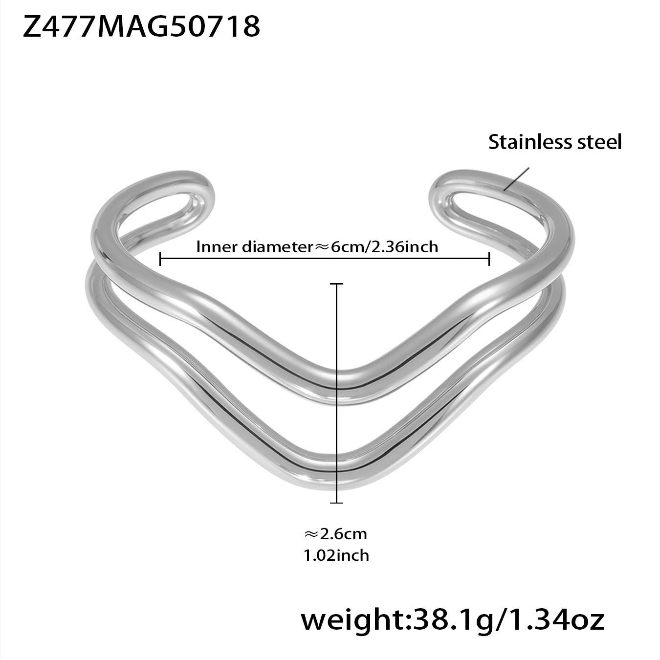 Silver 18k gold plated triple wave bangle: 6cm inner diameter 38.1g weight