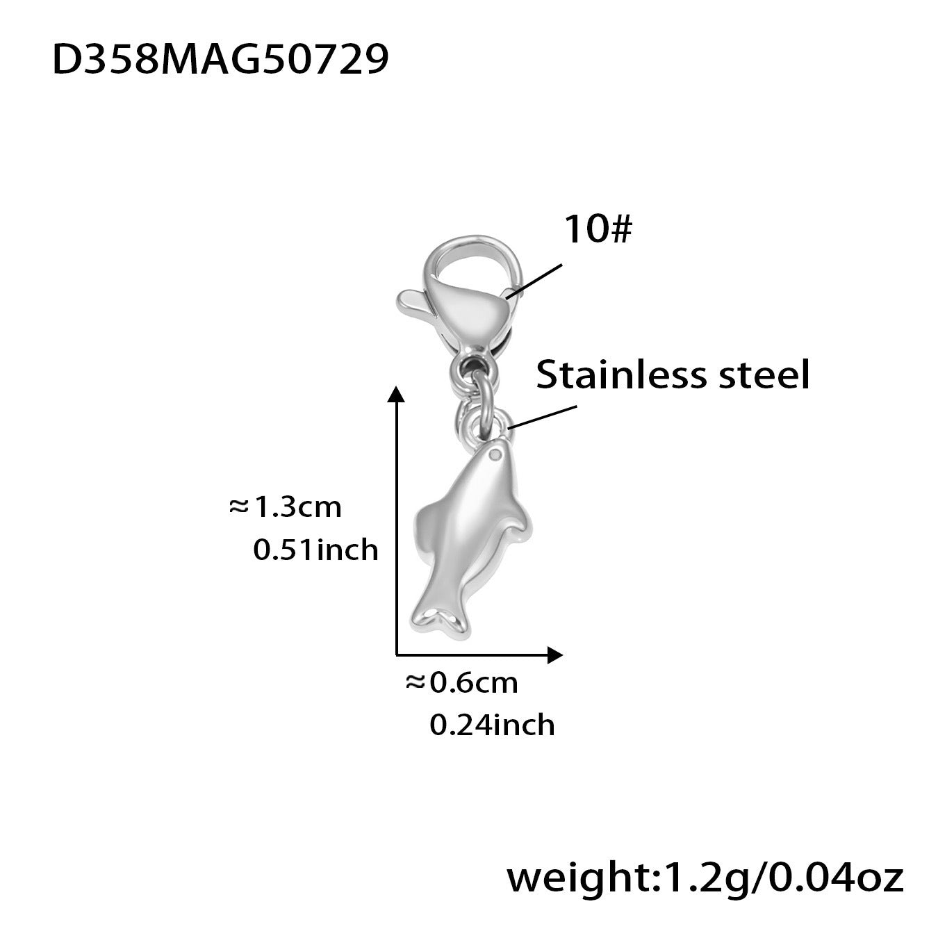 Silver 18k gold plated stainless steel dolphin charm: 1.3cm length 1.2g weight, 10# lobster clasp for bracelets & necklaces