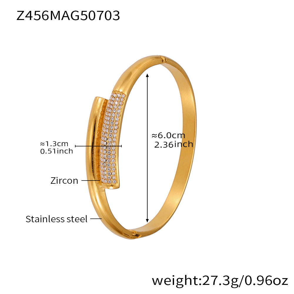 18K gold plated stainless steel bracelet (Z456MAG50703), 1.3cm white zircon detail, inner diameter 6cm, weight 27.3g