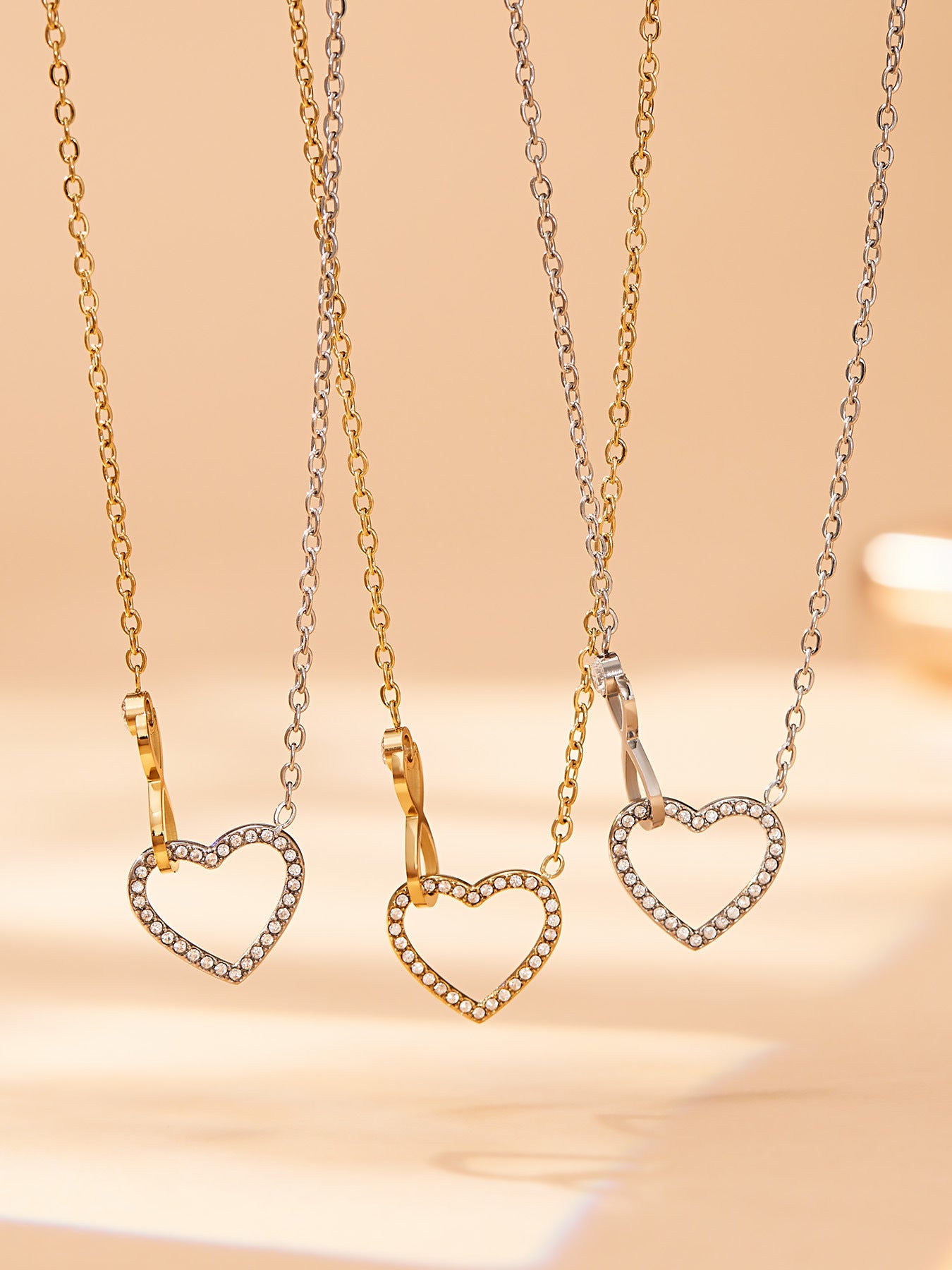 316L Stainless Steel Infinity Heart Zirconia Bracelet & Necklace