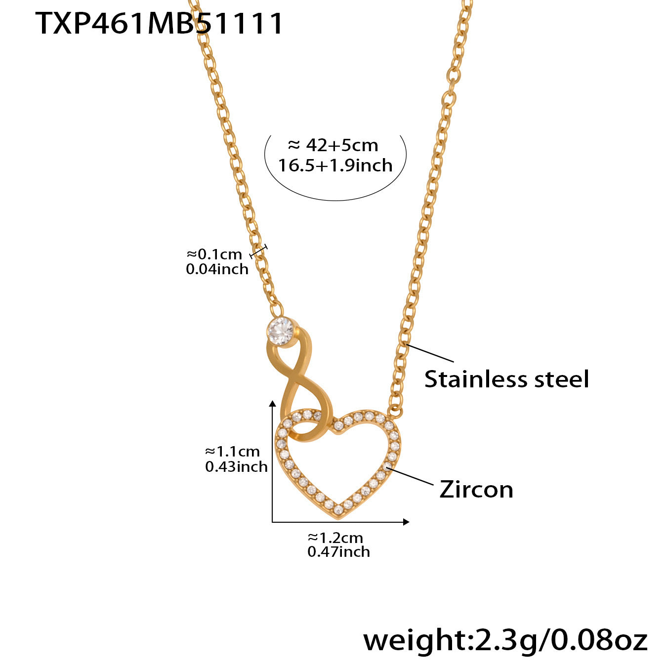 316L Stainless Steel Infinity Heart Zirconia Bracelet & Necklace