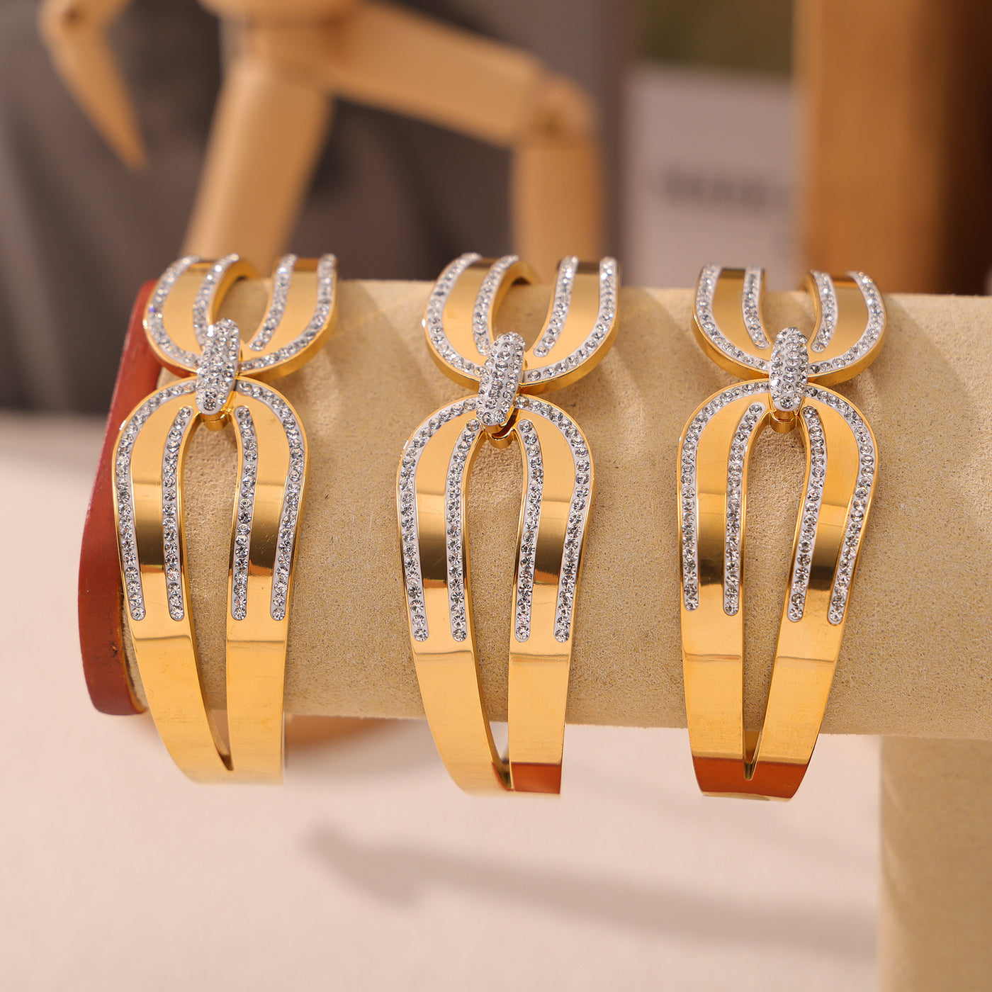 316L Stainless Steel 18K PVD Gold Double Layer Zircon Bangle made with 316L stainless steel and 18K PVD gold finish for wholesale jewelry buyers - image 10