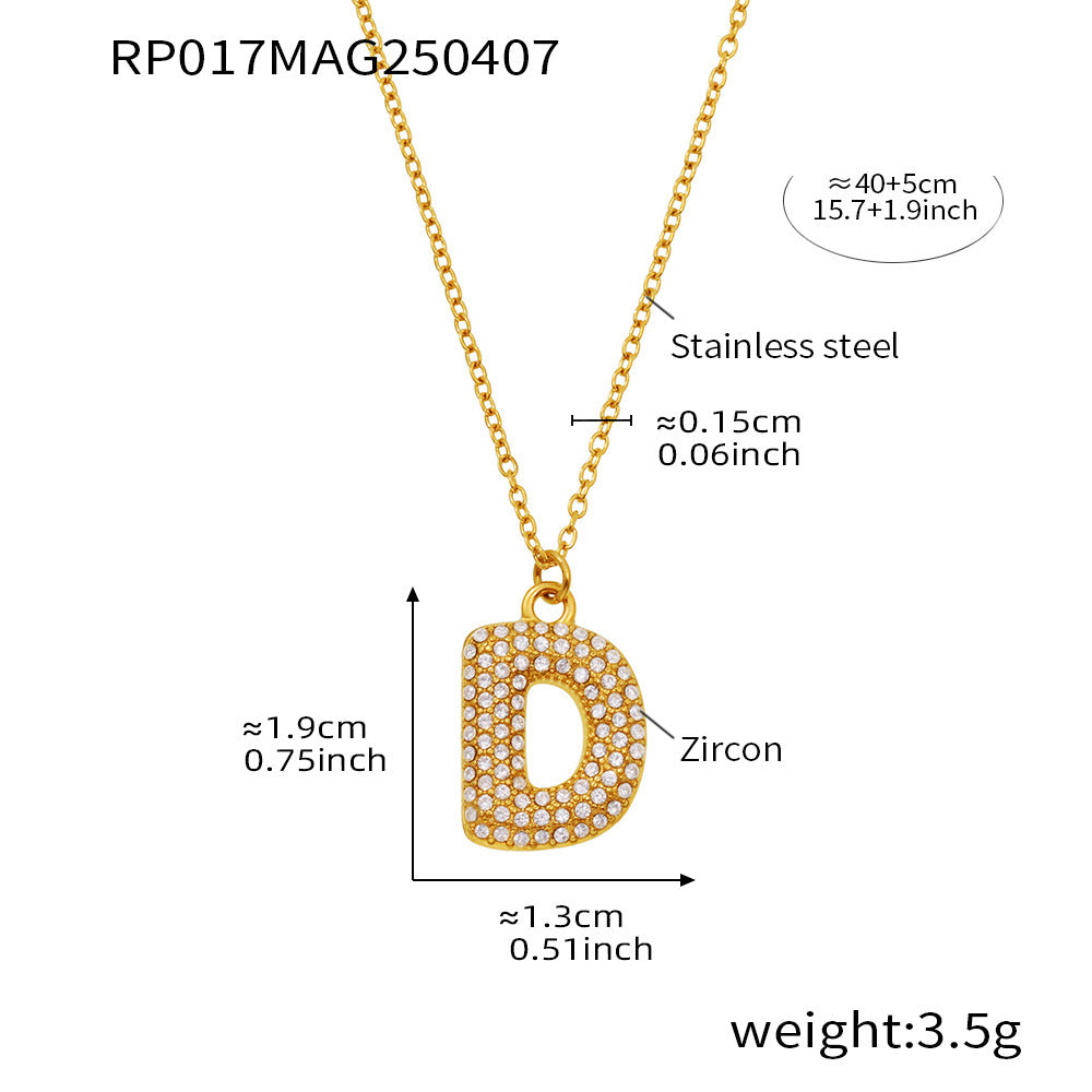 Gold letter D initial necklace size card in 316L stainless steel by Miduoduo Jewelry for personalized jewelry buyers