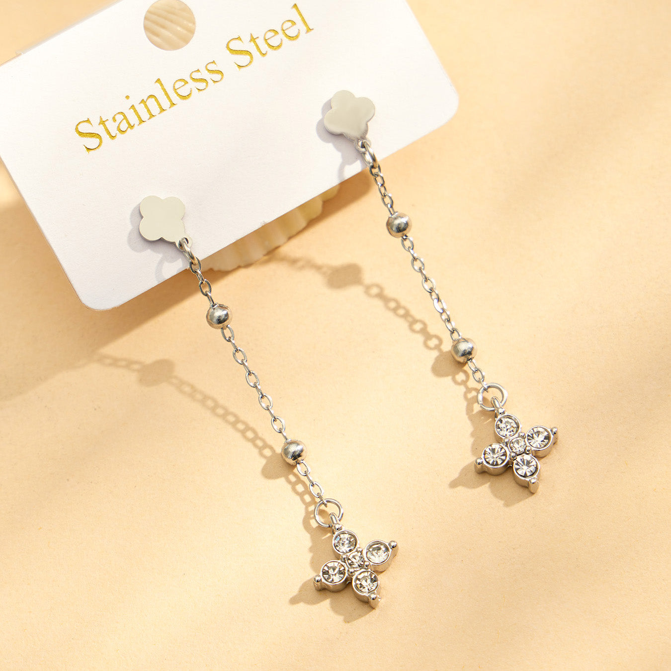 316L Stainless Steel 18K PVD Gold Clover Zircon Earrings made with 316L stainless steel and 18K PVD gold finish for wholesale jewelry buyers - image 11