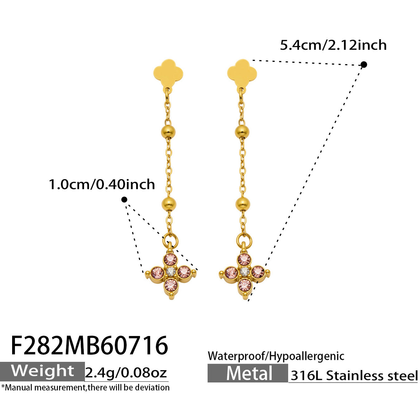 316L Stainless Steel 18K PVD Gold Clover Zircon Earrings made with 316L stainless steel and 18K PVD gold finish for wholesale jewelry buyers - image 13