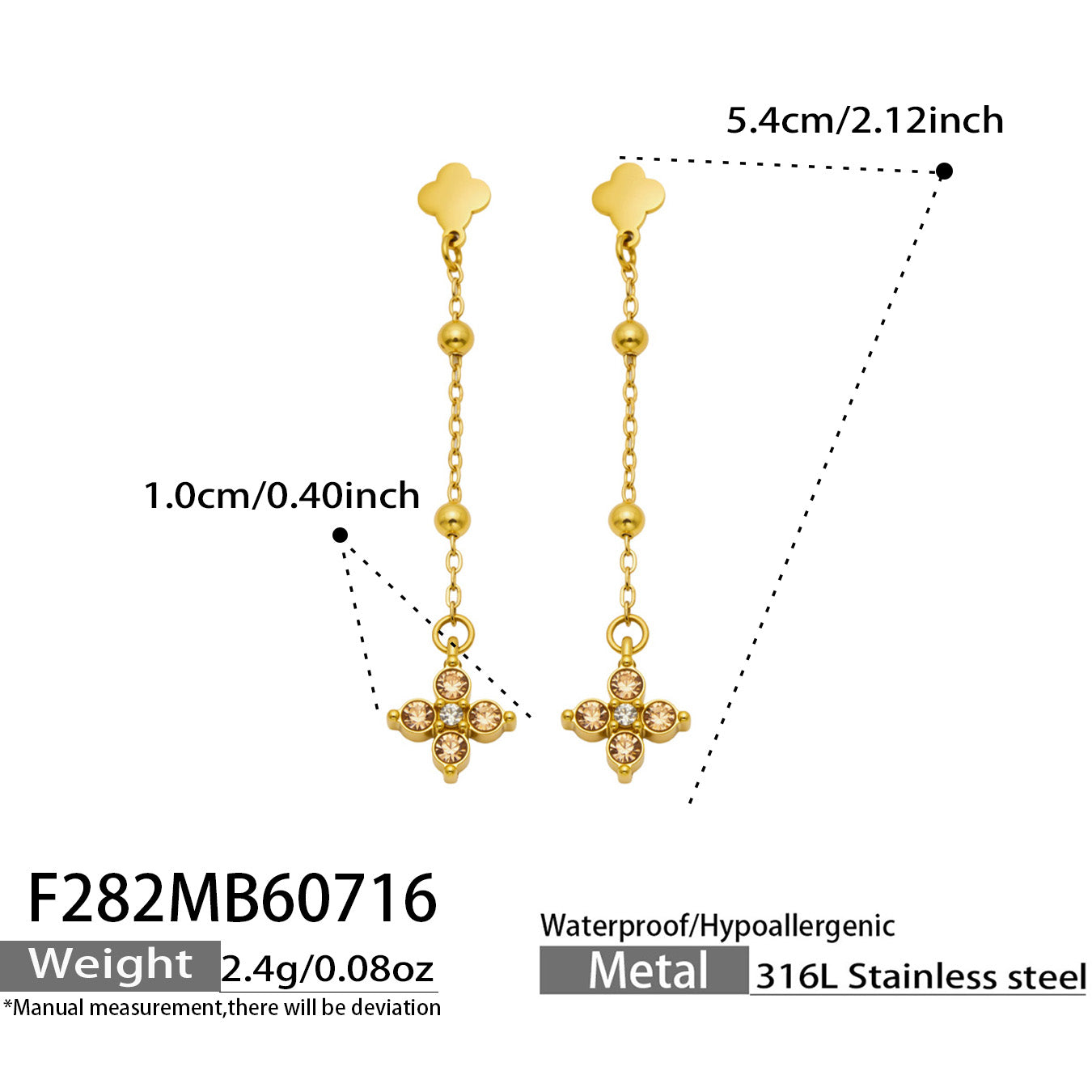 316L Stainless Steel 18K PVD Gold Clover Zircon Earrings made with 316L stainless steel and 18K PVD gold finish for wholesale jewelry buyers - image 14