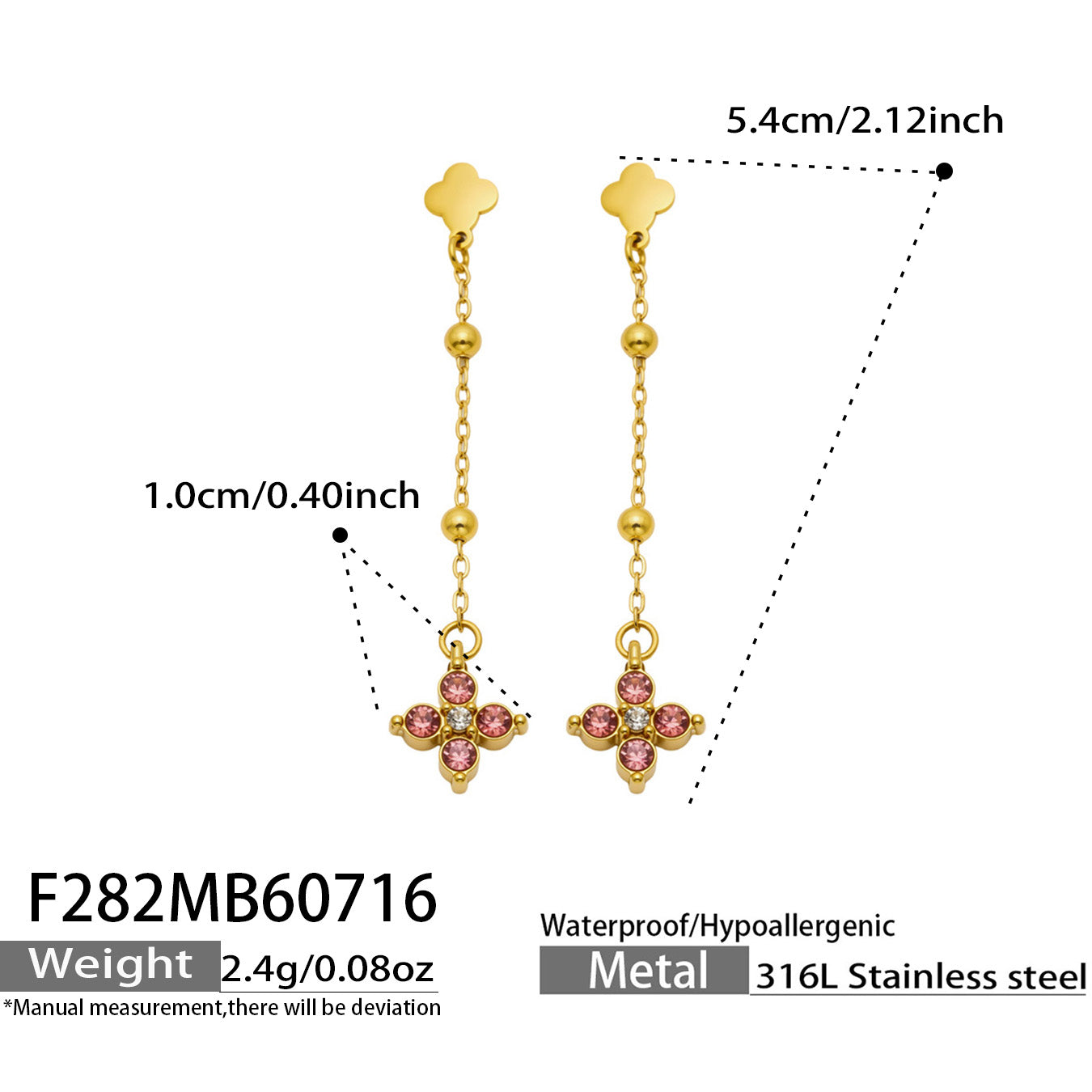 316L Stainless Steel 18K PVD Gold Clover Zircon Earrings made with 316L stainless steel and 18K PVD gold finish for wholesale jewelry buyers - image 15