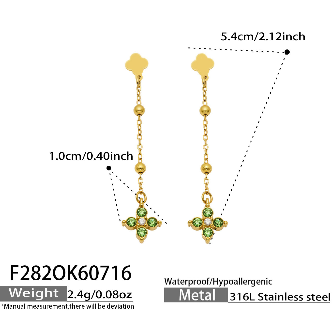 316L Stainless Steel 18K PVD Gold Clover Zircon Earrings made with 316L stainless steel and 18K PVD gold finish for wholesale jewelry buyers - image 16