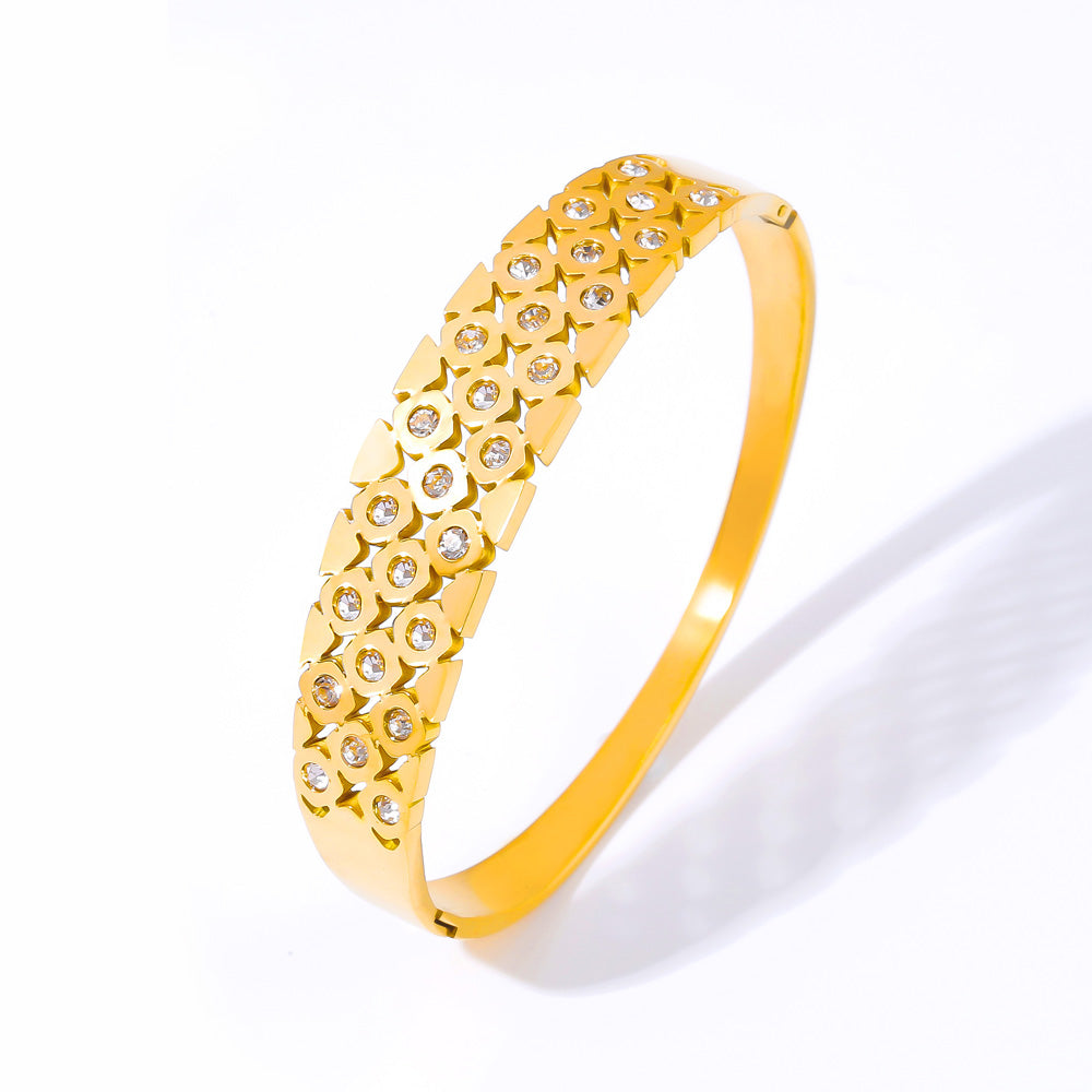 Elegant 316L stainless steel geometric bangle with zircon