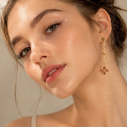 Elegant Clover Zircon Earrings in Gold