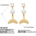 B - White Zircon Mermaid Tail - Gold / Earrings