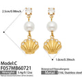 C - White Zircon Scallop Shell - Gold / Earrings