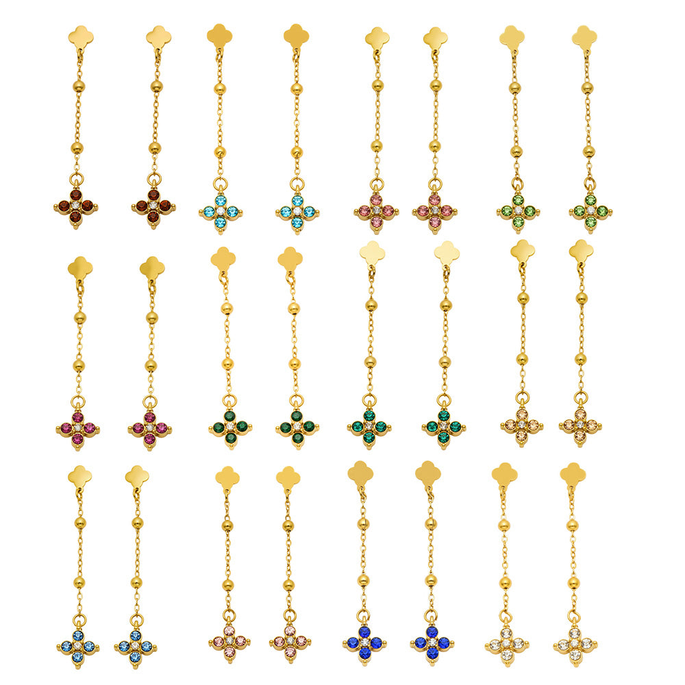 316L Stainless Steel 18K PVD Gold Clover Zircon Earrings made with 316L stainless steel and 18K PVD gold finish for wholesale jewelry buyers - image 22