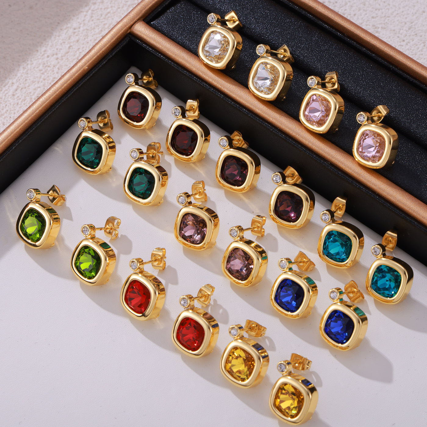 316L Stainless Steel 18K PVD Gold Colorful Zircon Earrings and Necklace Collection made with 316L stainless steel and 18K PVD gold finish for wholesale jewelry buyers - image 26