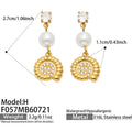 H - White Zircon Conch Shell - Gold / Earrings