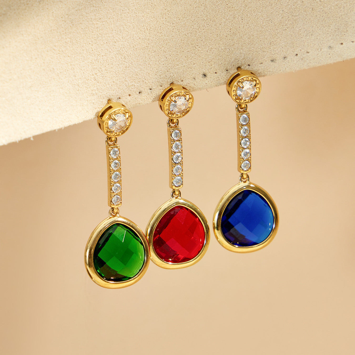 Colorful glass stone earrings in blue