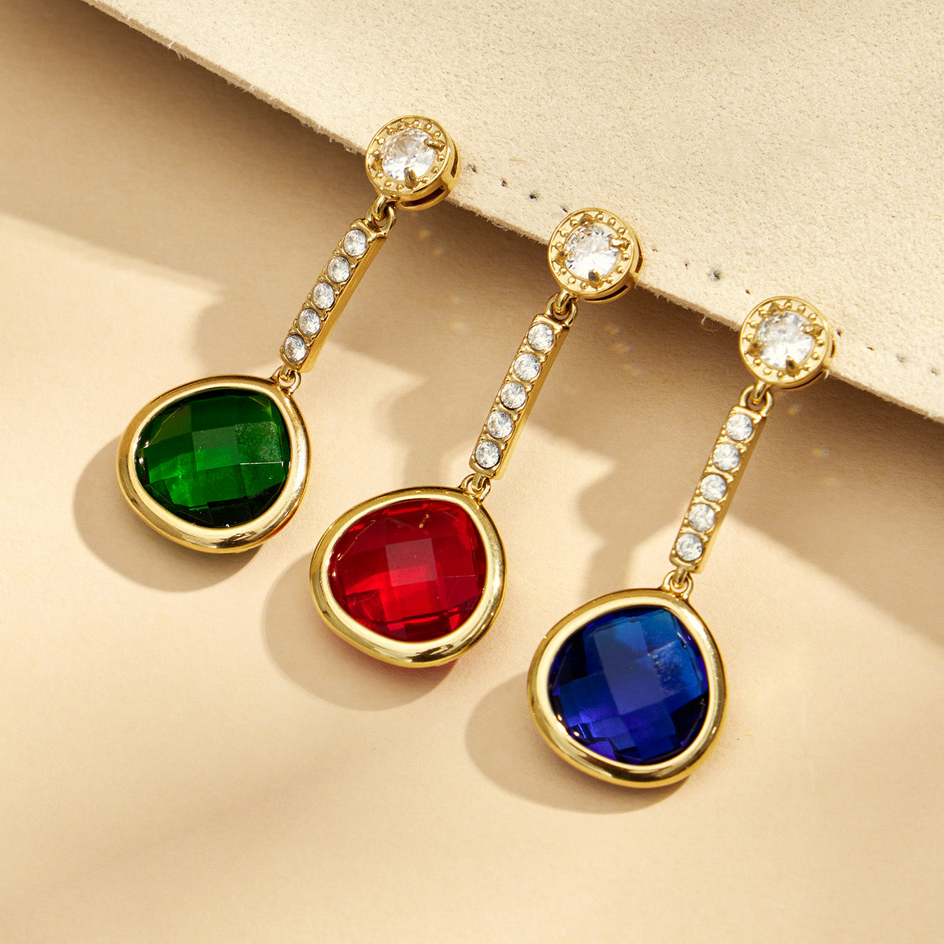 316L Stainless Steel 18K PVD Gold Colorful Glass Stone Earrings made with 316L stainless steel and 18K PVD gold finish for wholesale jewelry buyers - image 4