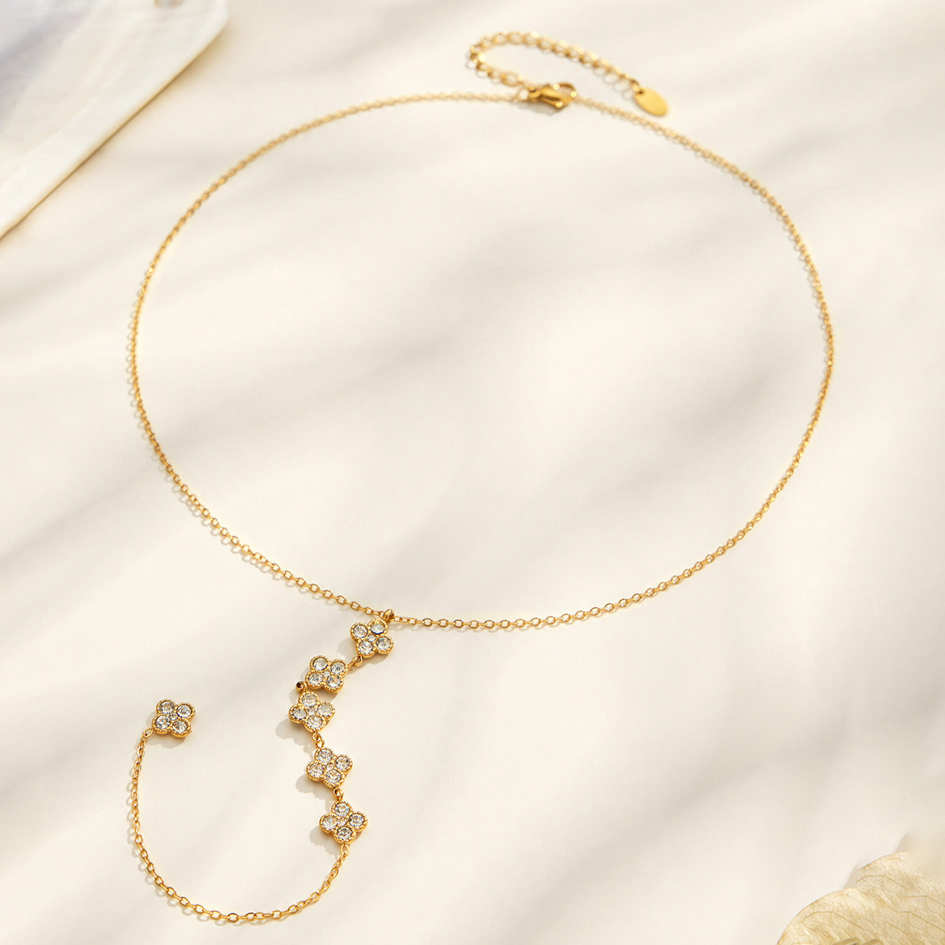 316L Stainless Steel 18K PVD Gold Clover Zircon Necklace and Bracelet Collection made with 316L stainless steel and 18K PVD gold finish for wholesale jewelry buyers - image 5