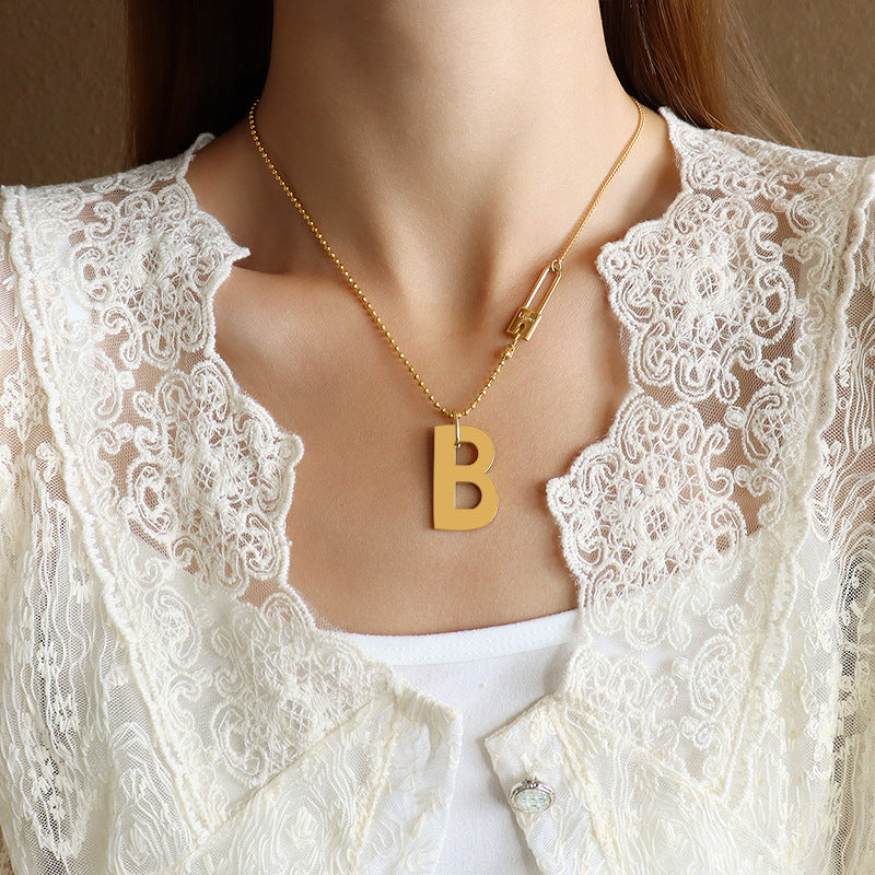 316L Stainless Steel 18K PVD Gold B Letter Lock Necklace made with 316L stainless steel and 18K PVD gold finish for wholesale jewelry buyers - image 6