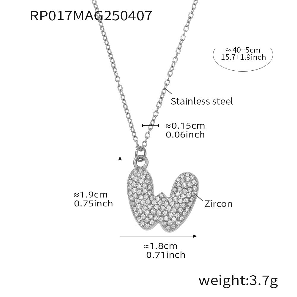Steel letter W initial necklace size card in 316L stainless steel by Miduoduo Jewelry for personalized jewelry buyers