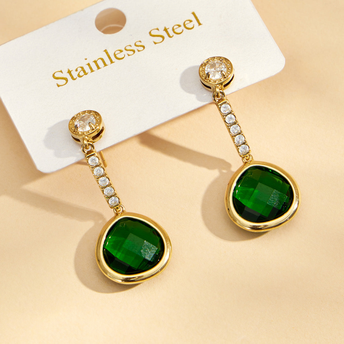 316L Stainless Steel 18K PVD Gold Colorful Glass Stone Earrings made with 316L stainless steel and 18K PVD gold finish for wholesale jewelry buyers - image 7