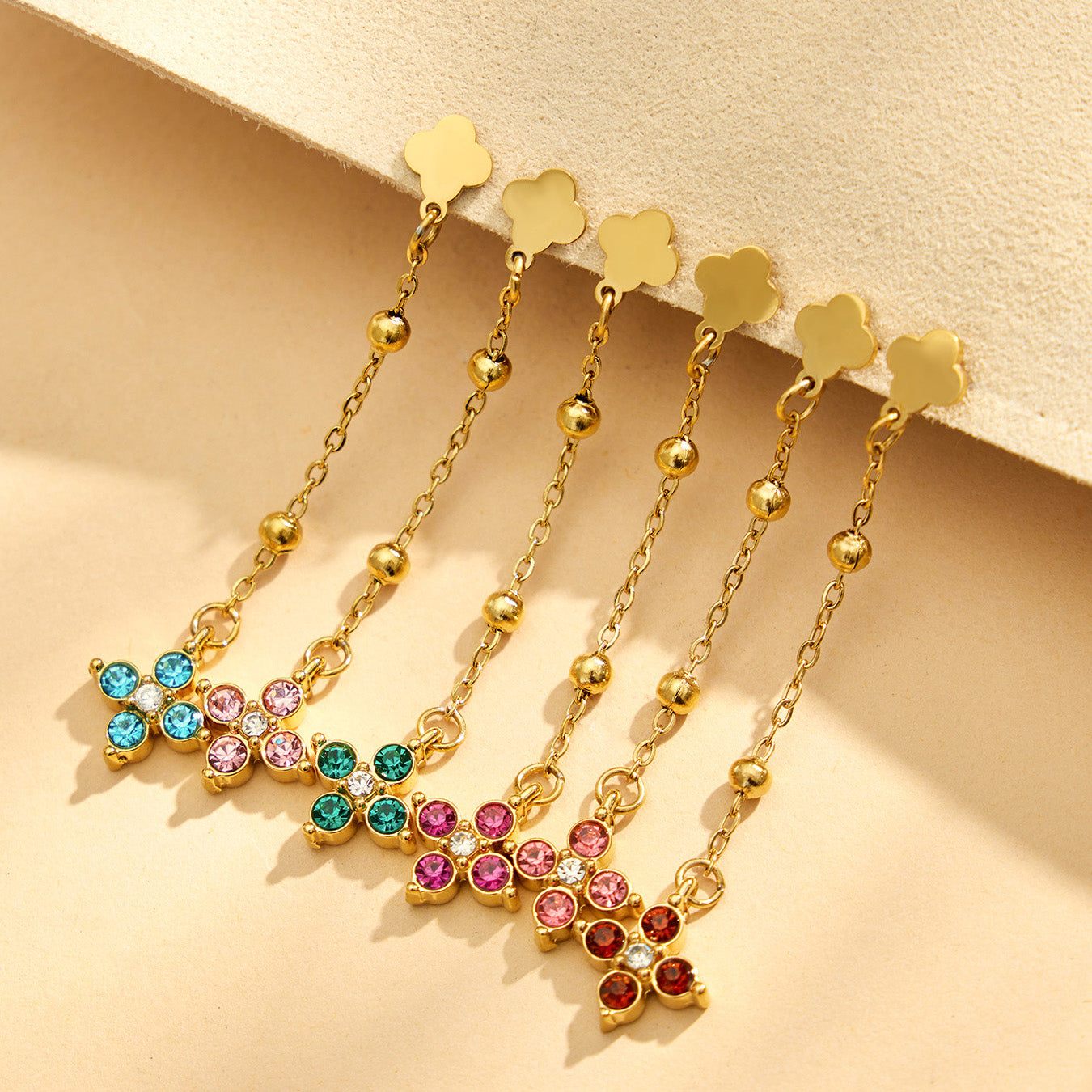 316L Stainless Steel 18K PVD Gold Clover Zircon Earrings made with 316L stainless steel and 18K PVD gold finish for wholesale jewelry buyers - image 9