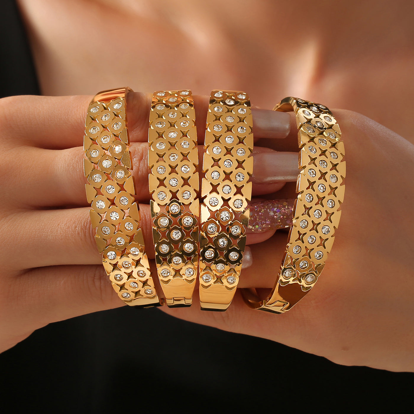 316L Stainless Steel 18K PVD Gold Geometric Bangle made with 316L stainless steel and 18K PVD gold finish for wholesale jewelry buyers - image 9