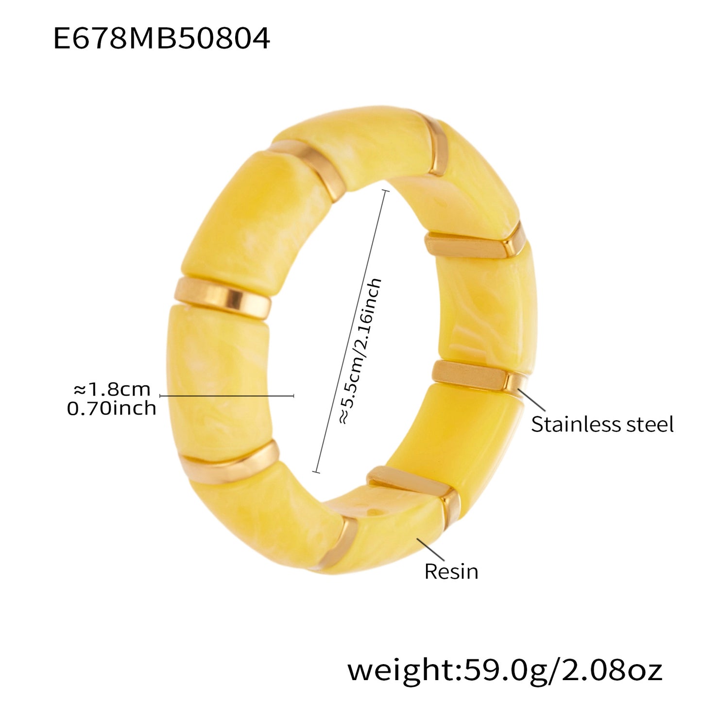 316L Stainless Steel 18K Gold PVD Dopamine Color Resin Wide Elastic Bangle