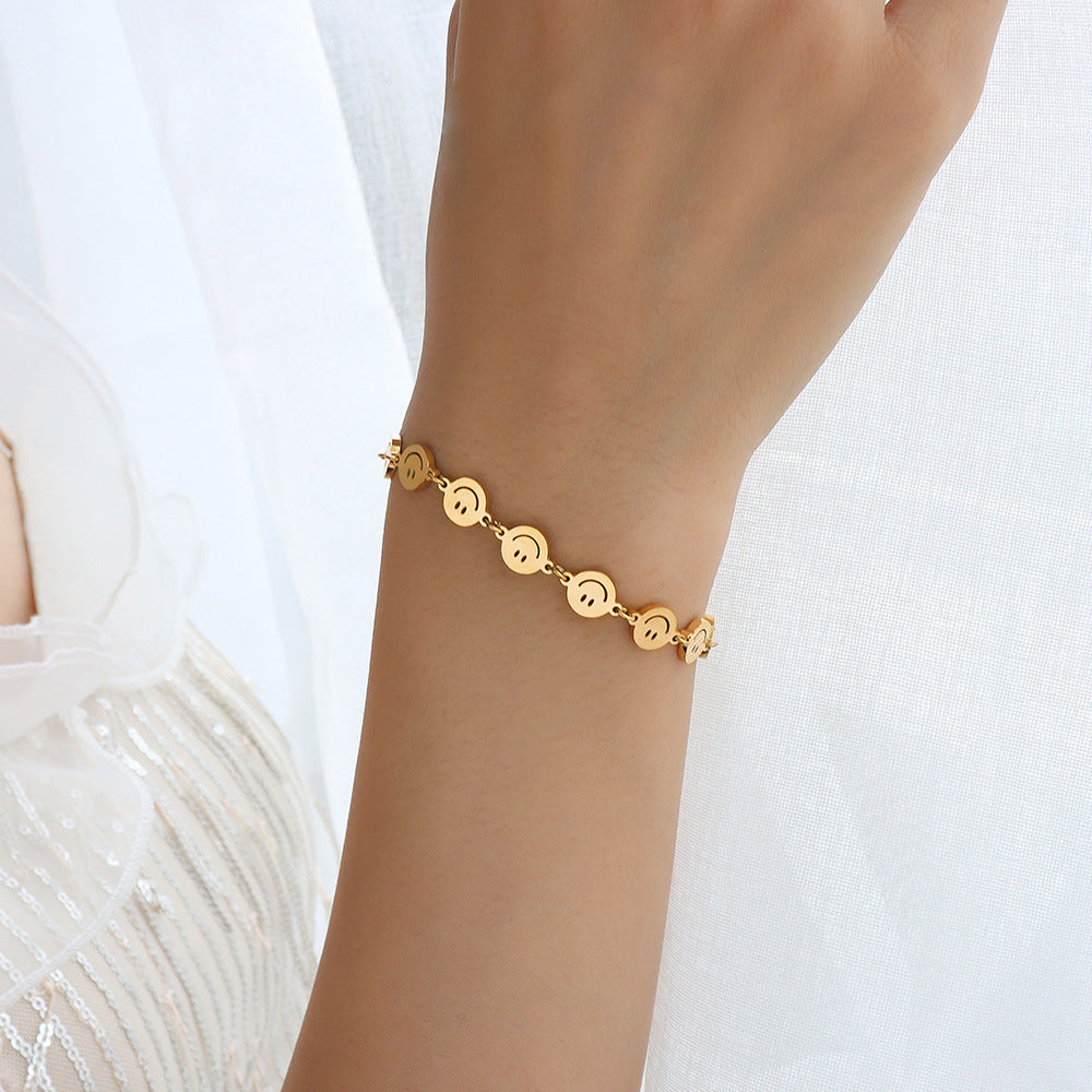 316L Stainless Steel 18K PVD Gold Minimalist Smiley Face Bracelet