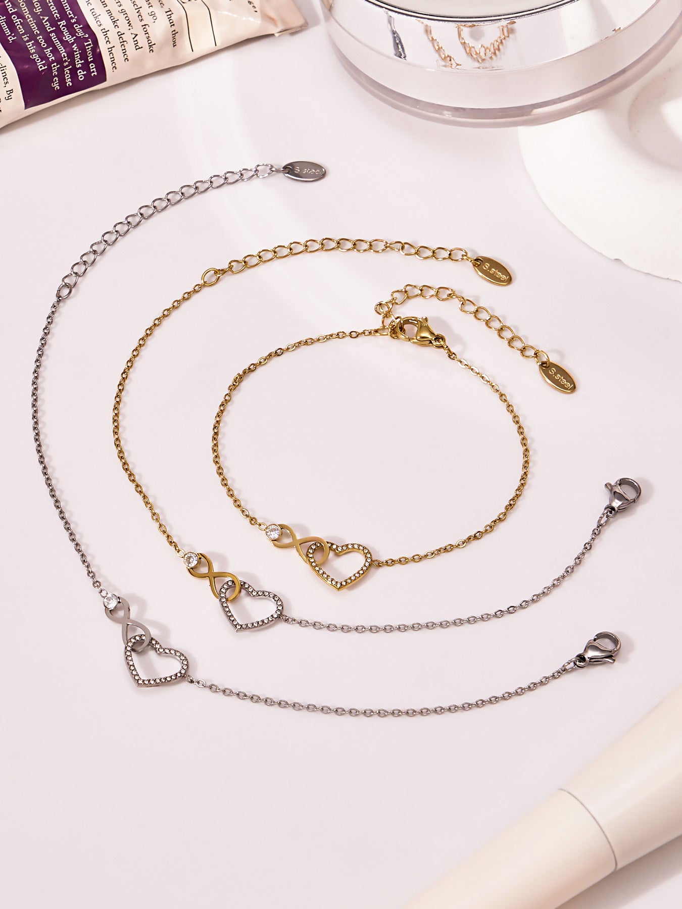 316L Stainless Steel Infinity Heart Zirconia Bracelet & Necklace