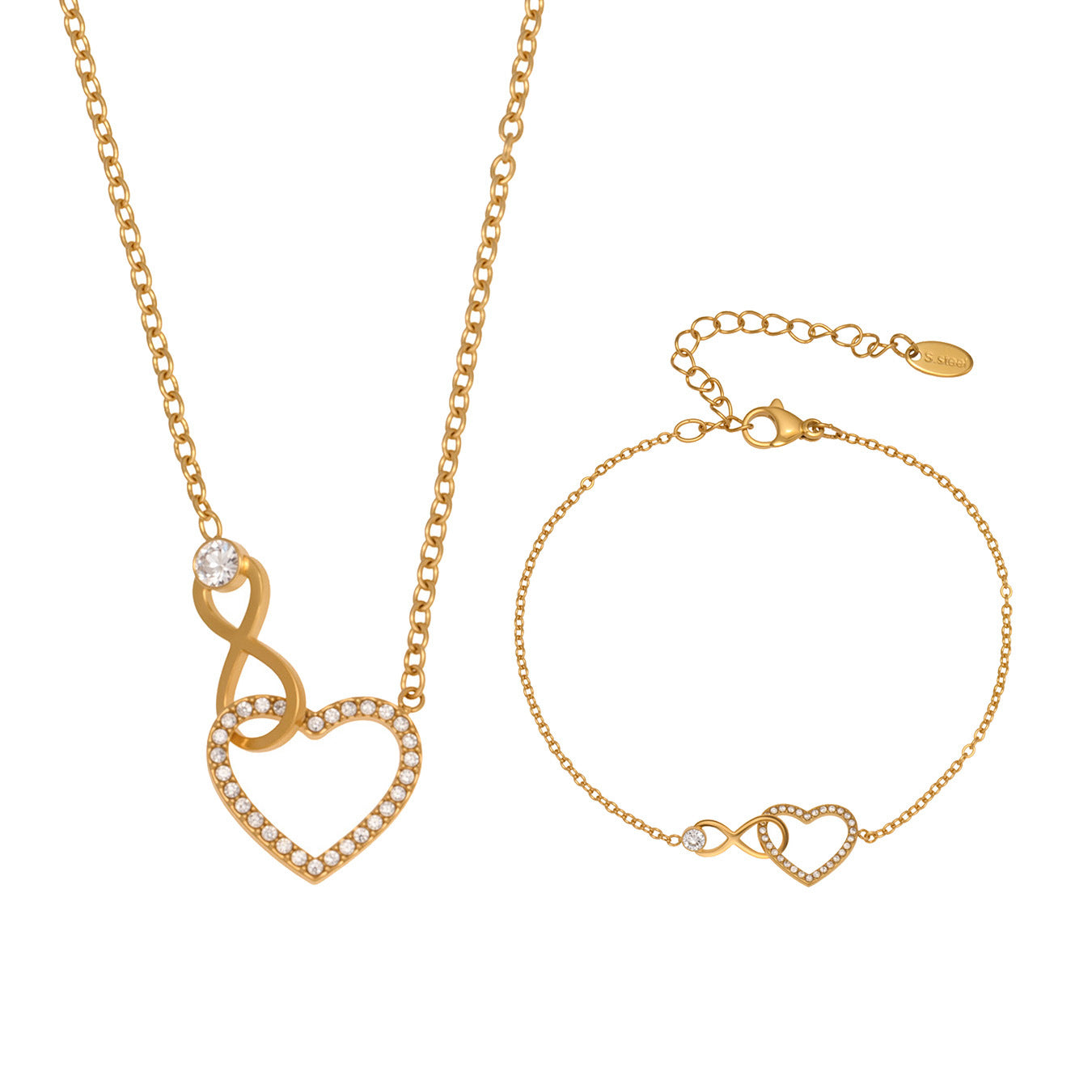 316L Stainless Steel Infinity Heart Zirconia Bracelet & Necklace