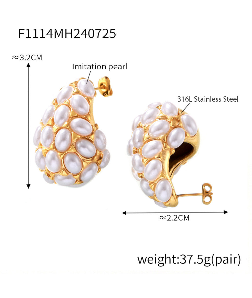 316L Stainless Steel 18K Gold PVD Vintage Teardrop Imitation Pearl Earrings