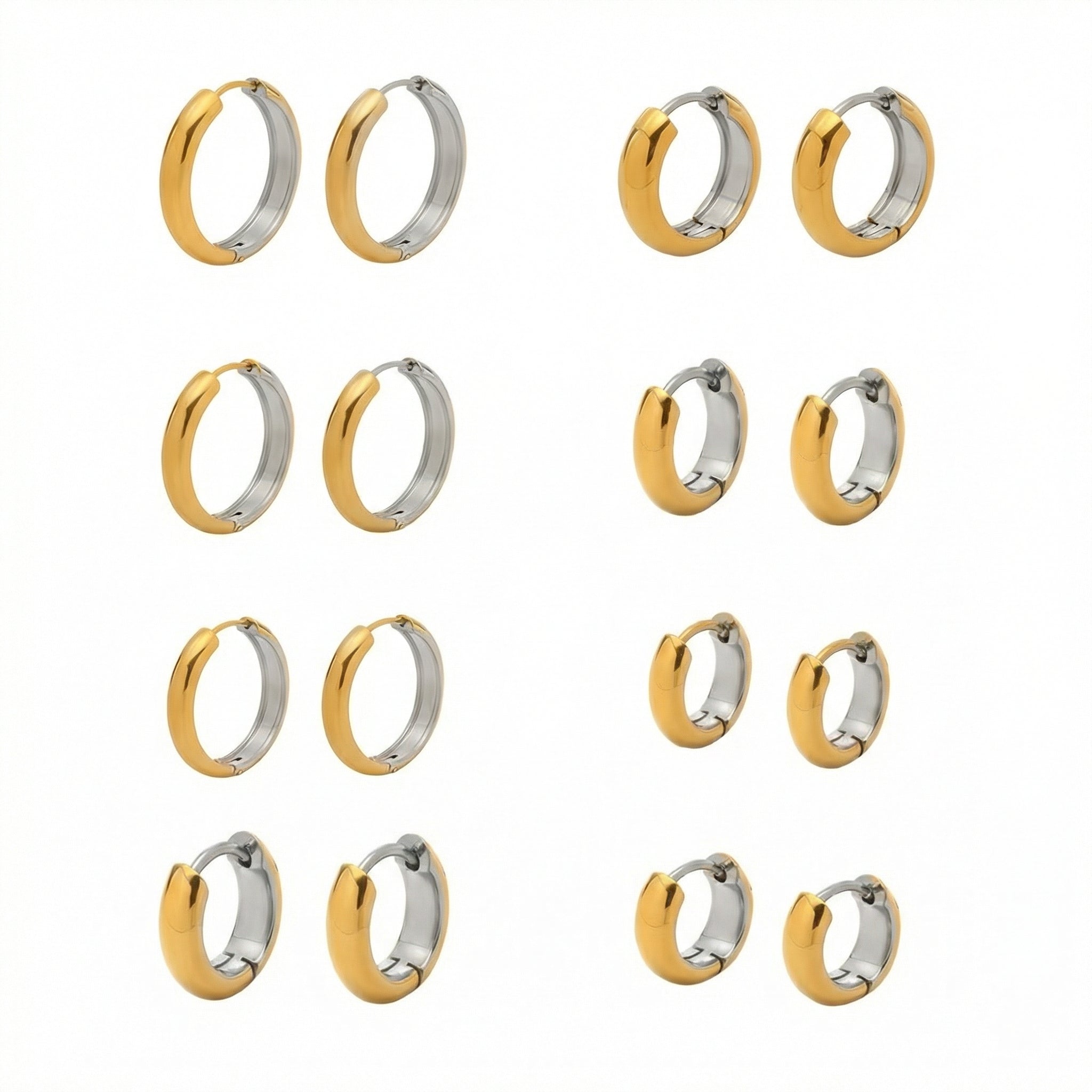 316L Stainless Steel Mixed Metal Two-Tone Minimalist Huggie Hoops
