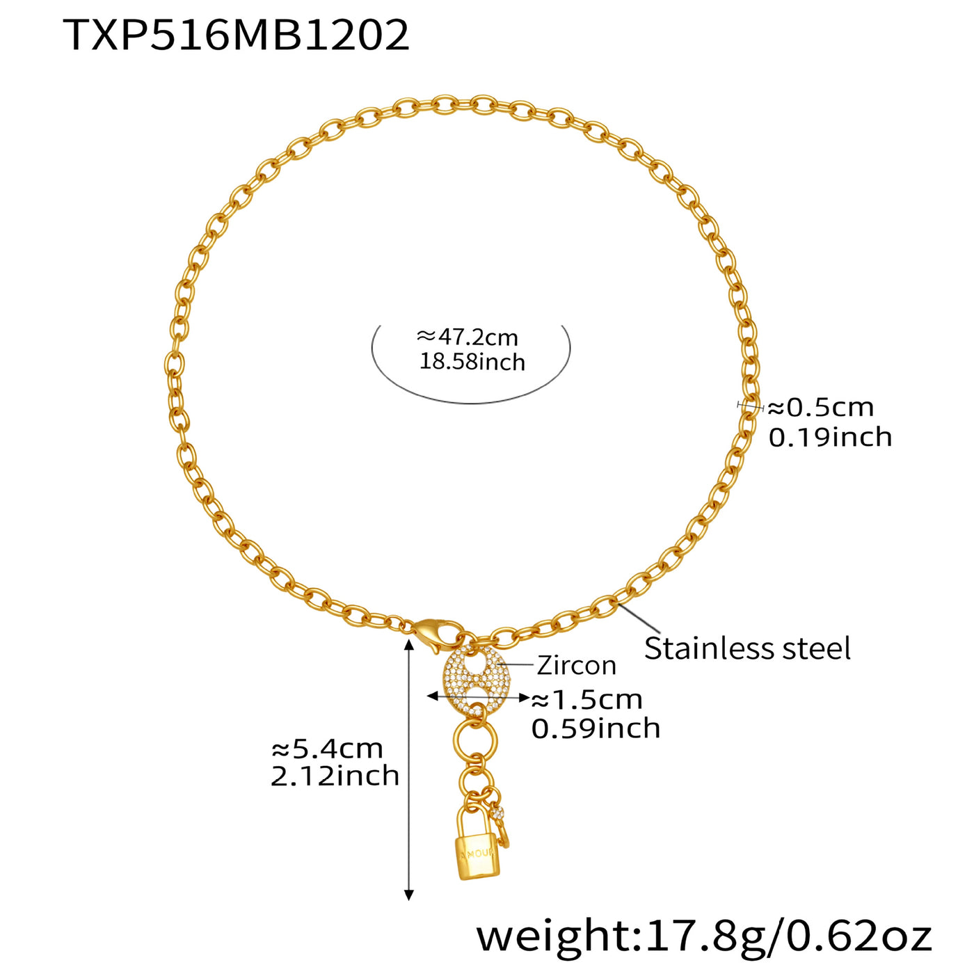 316L Stainless Steel Lock & Key Chain Jewelry Set