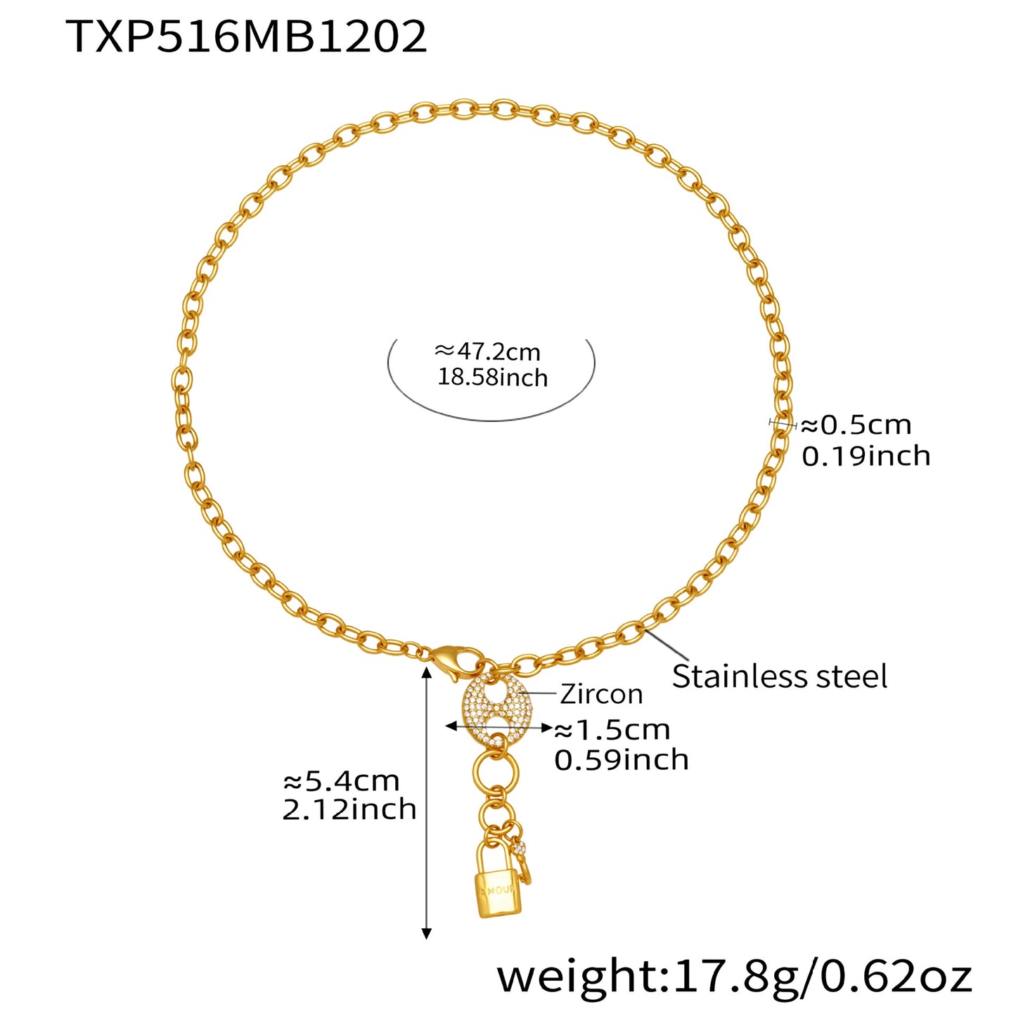 316L Stainless Steel Lock & Key Chain Jewelry Set