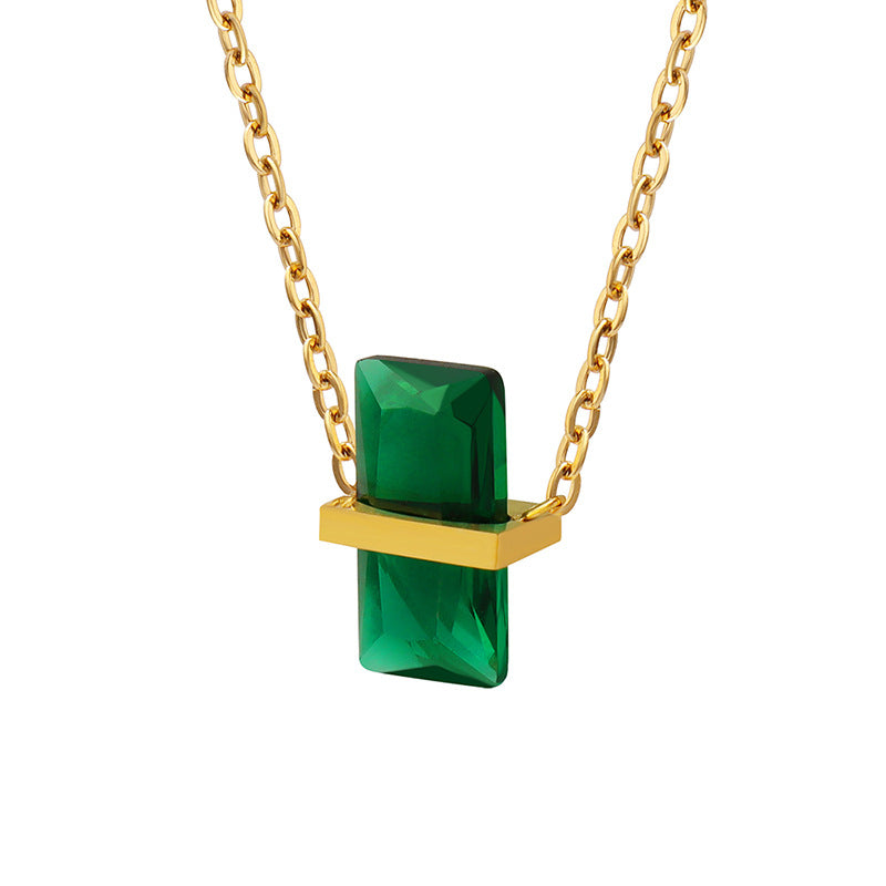 316L Stainless Steel 12-Color Crystal Rhombus Pendant Necklace - Image 3