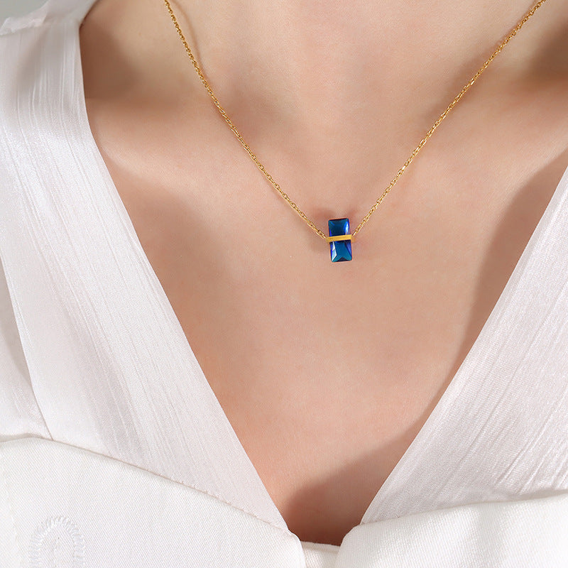 316L Stainless Steel 12-Color Crystal Rhombus Pendant Necklace - Image 4