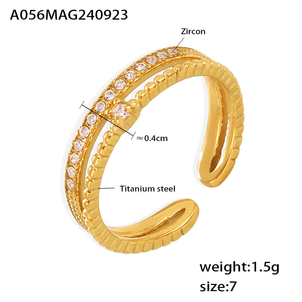 Elegant adjustable ring in 316L stainless steel with zircon stone