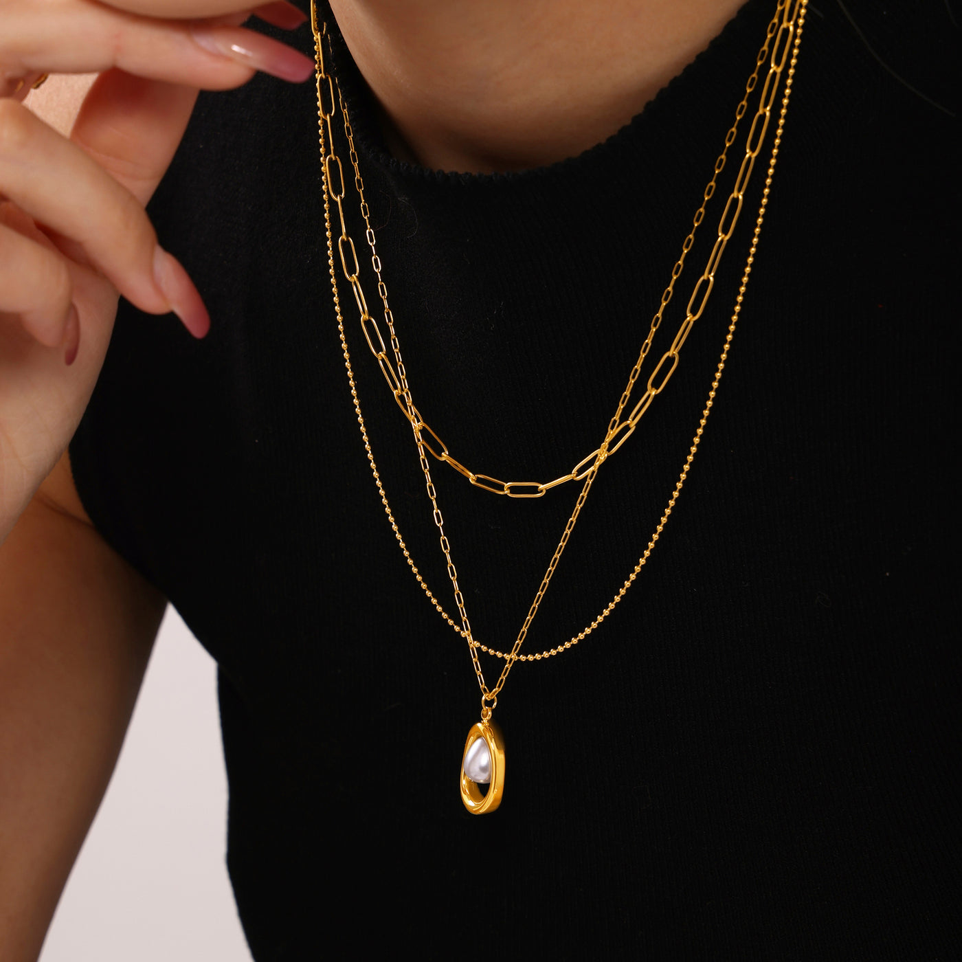 316L Stainless Steel 18K PVD Gold Ingot Pearl Necklace made with 316L stainless steel and 18K PVD gold finish for wholesale jewelry buyers - image 7
