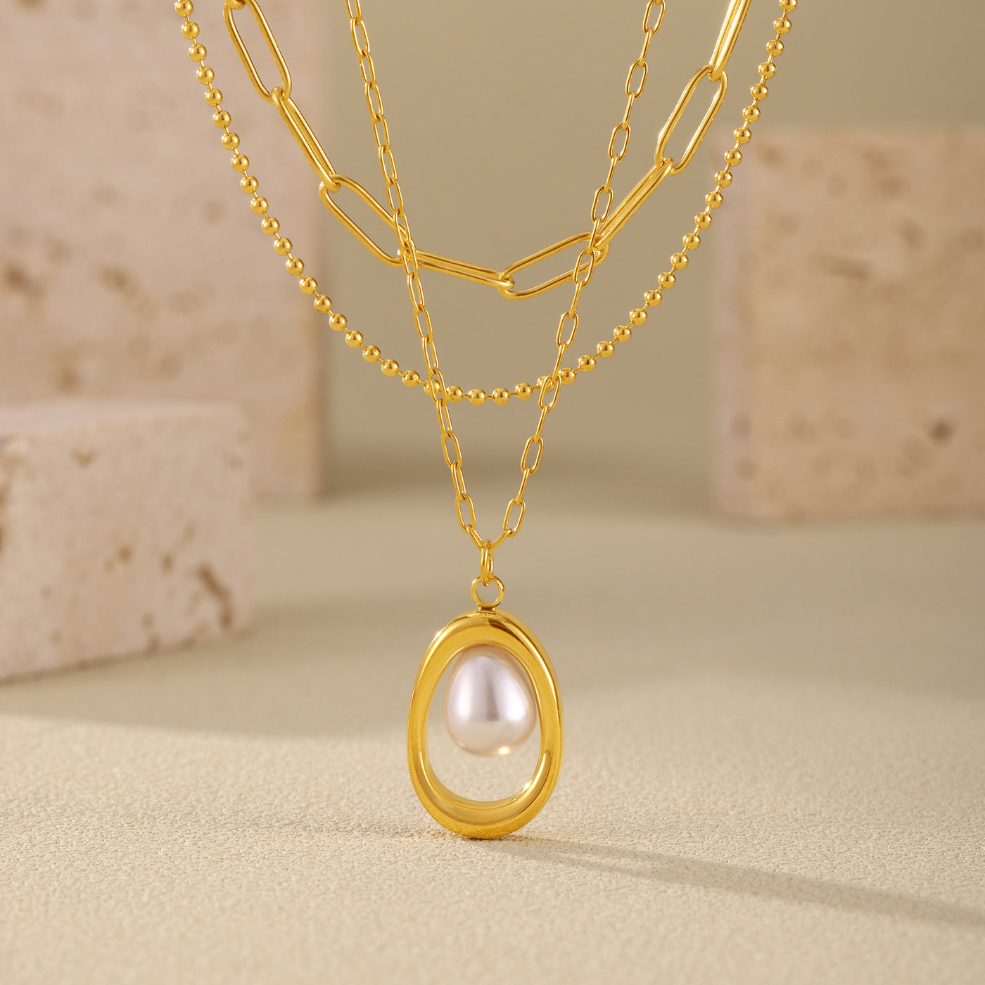 316L Stainless Steel 18K PVD Gold Ingot Pearl Necklace made with 316L stainless steel and 18K PVD gold finish for wholesale jewelry buyers - image 9