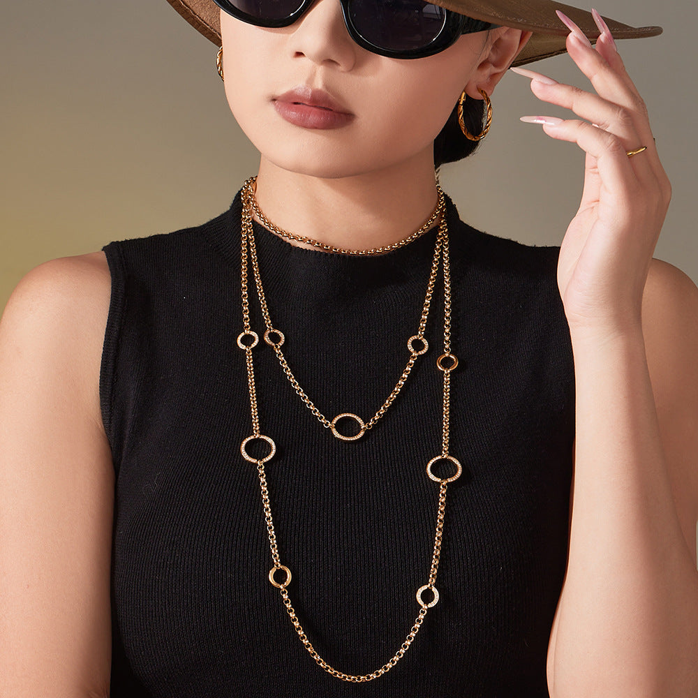 316L Stainless Steel 18K Gold Paved Zirconia Interlocking Rings Necklace - Image 4