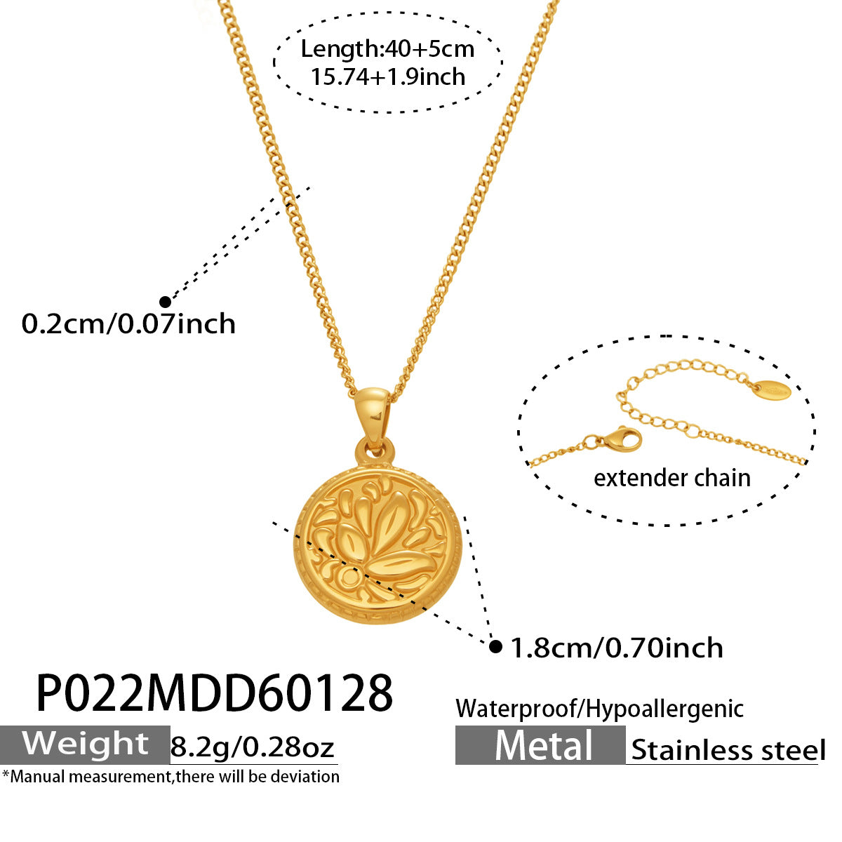 316L Stainless Steel 18K Gold Plated 3D Wing Relief Round Tag Pendant Necklace - Image 7