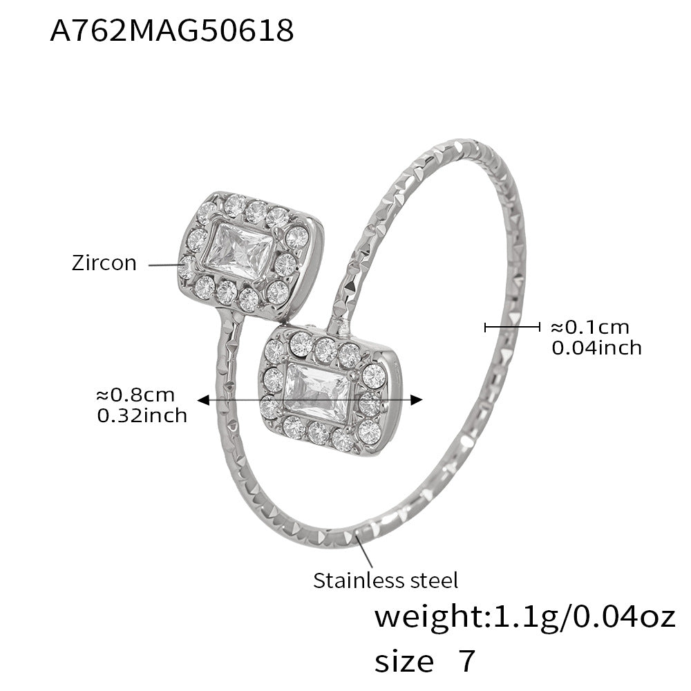 316L Stainless Steel 18K Gold Plated 5A Zircon Geometric Adjustable Ring Collection - Image 16