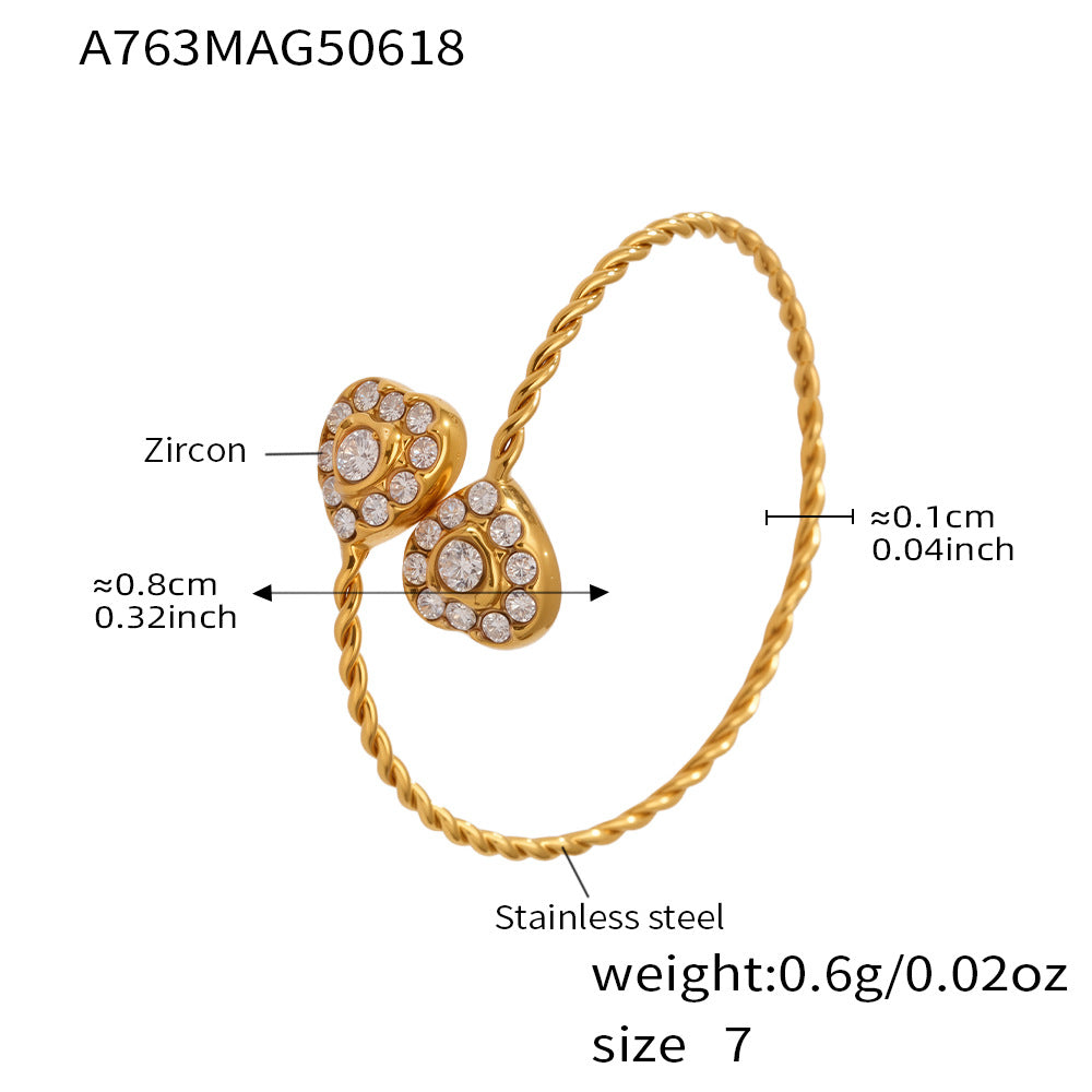 316L Stainless Steel 18K Gold Plated 5A Zircon Geometric Adjustable Ring Collection - Image 17