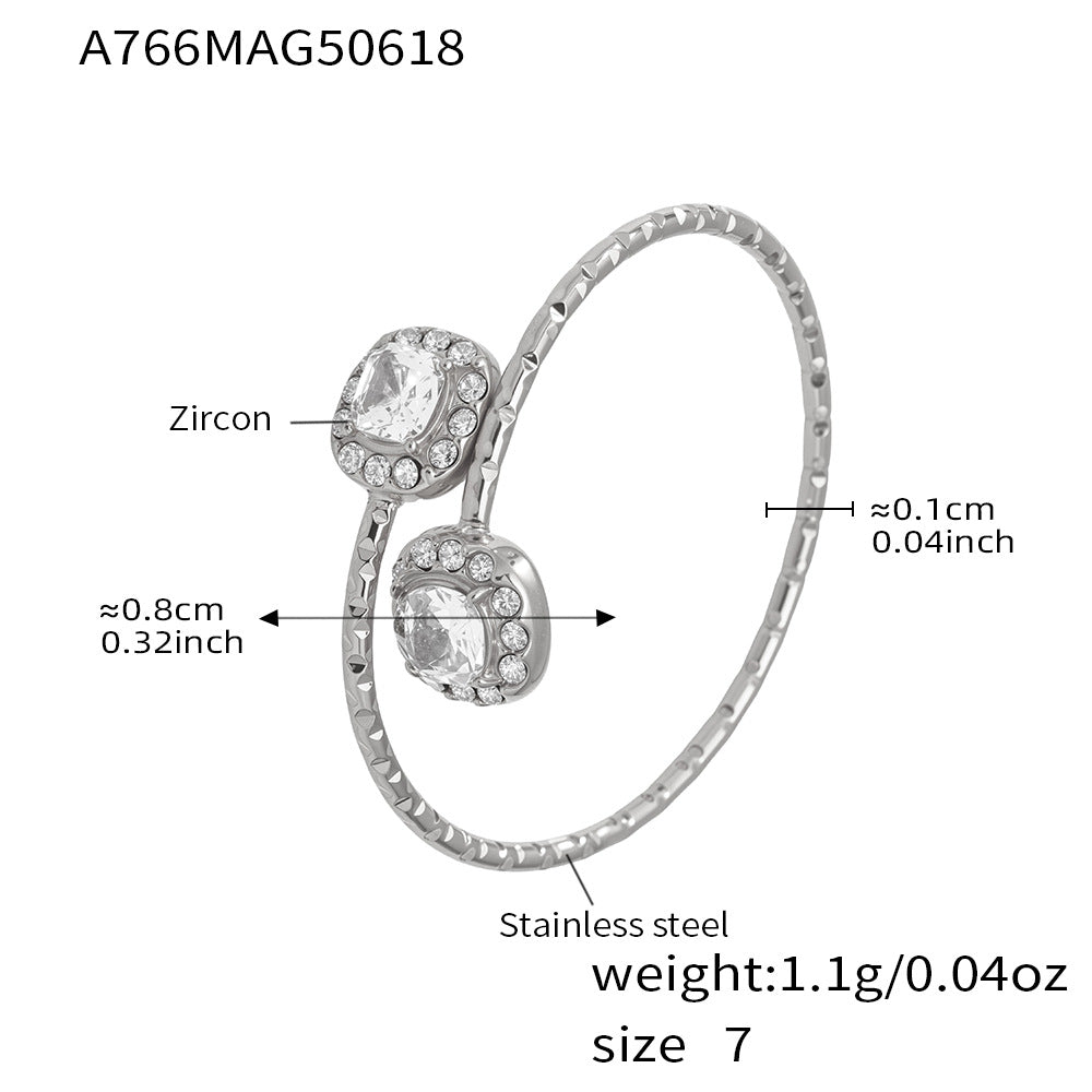 316L Stainless Steel 18K Gold Plated 5A Zircon Geometric Adjustable Ring Collection - Image 20